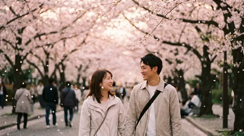 桜の下のカップル